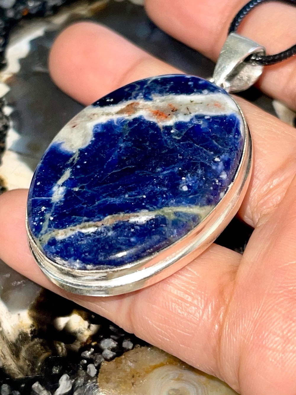 Deep Navy Sodalite Crystal Pendant 2 1/2”
